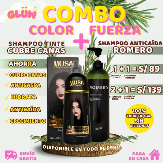 COMBO 2 X 1  (SHAMPOO TINTE CUBRE CANAS +  SHAMPOO DE ROMERO)